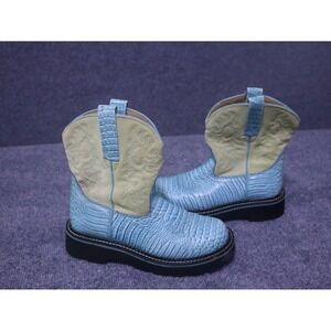 Ariat Fatbaby Blue Croc & Beige Suede Western Cowgirl Boots Rodeo Women's 6.5 B